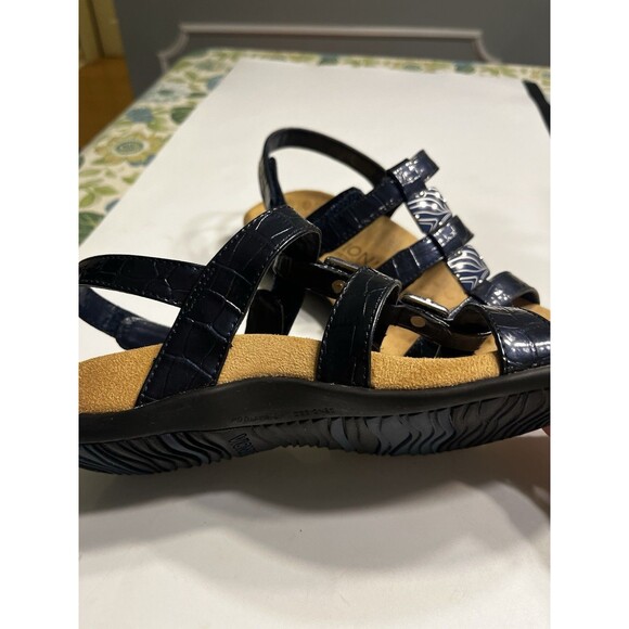 Vionic Amber Navy Blue Croc Embossed Faux Leather Sandals Sz 6 Orthaheel - Picture 15 of 15